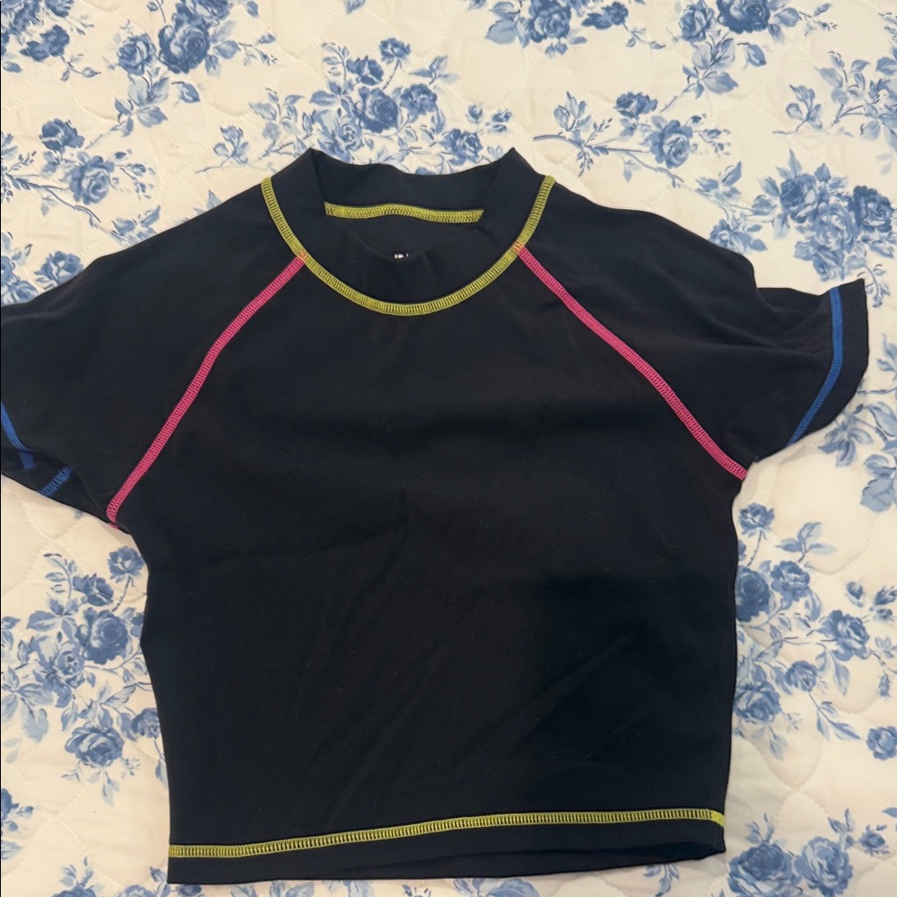 BuffBunny Black Crop Top with Pink and Yellow Accents